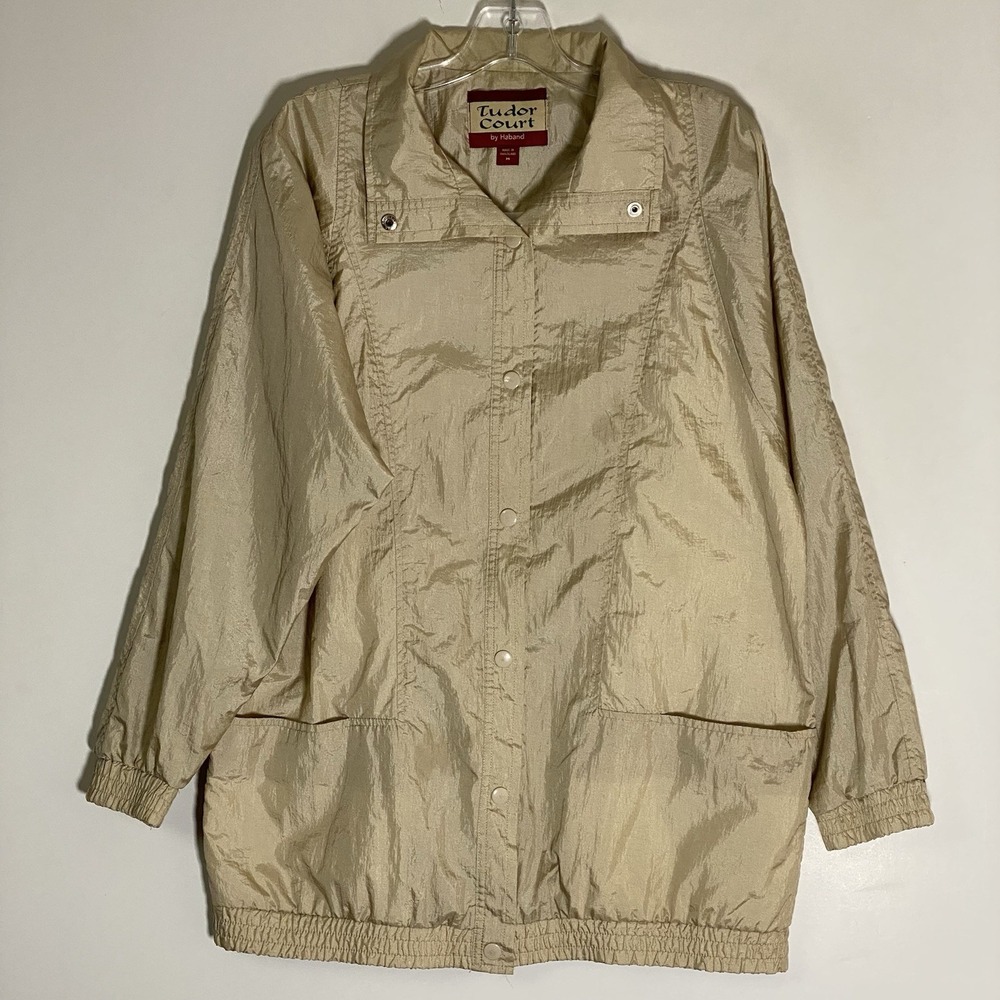 Vintage Tudor Court By Haband Jacket Womens Medium Tan Windbreaker Drop Pockets